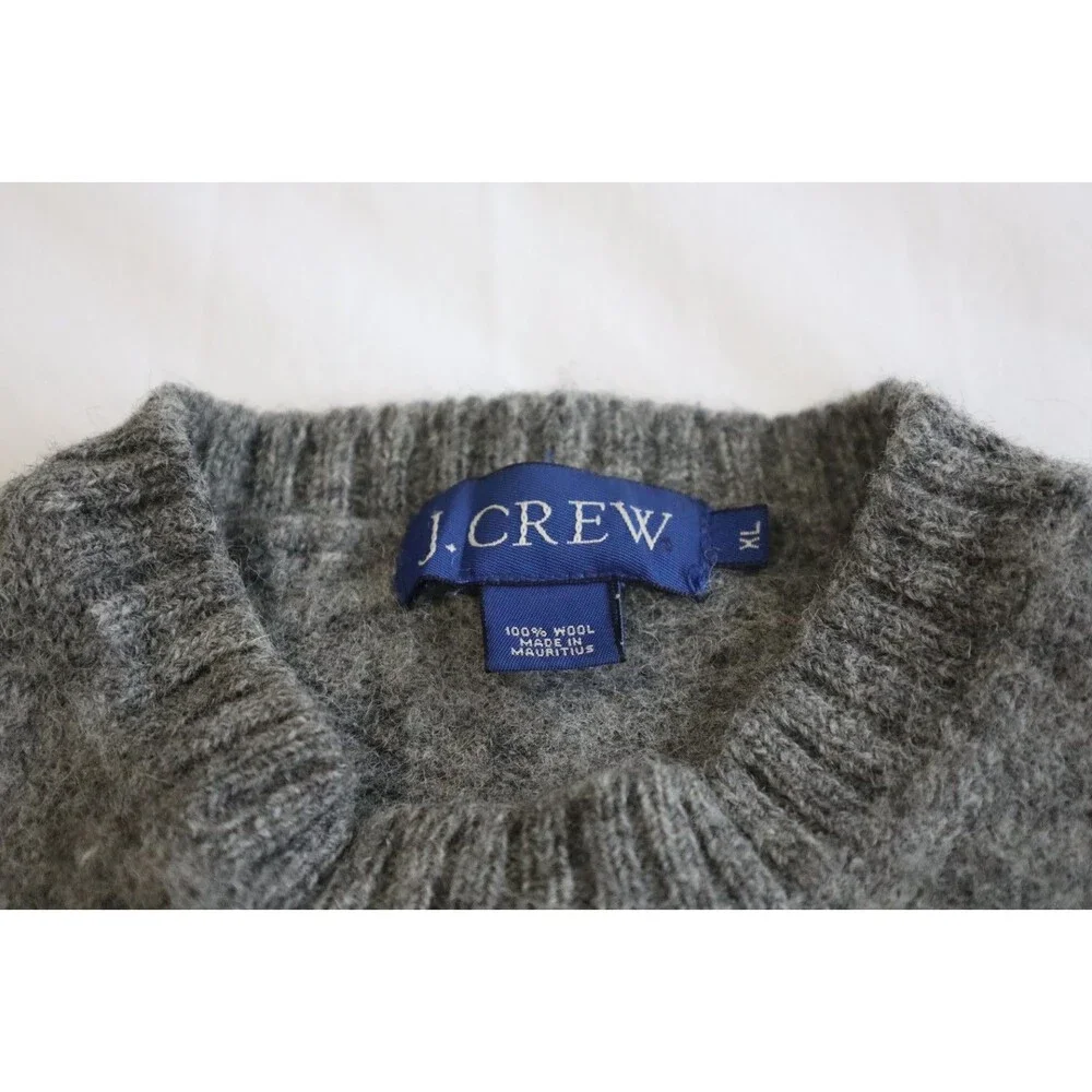 J.Crew Mens XL 100% Wool Gray Crewneck Sweater Heavy Knit Pullover